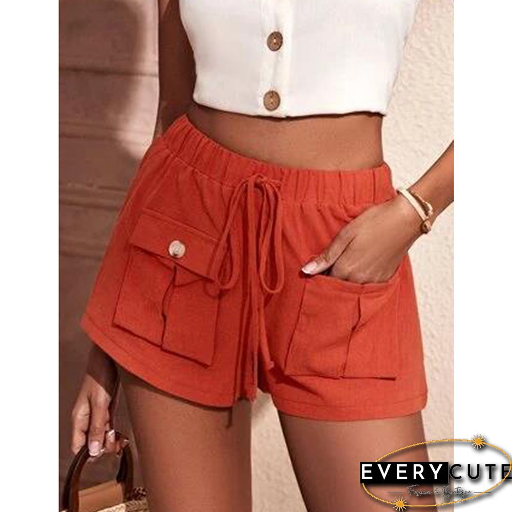 Orange Mid-waist Pocket Overall Shorts