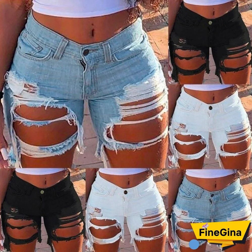 Women Summer Fashion Jeans Shorts Sexy Ripped Hole Denim Shorts Ladies Casual Skinny Bodycon Shorts Plus Size S-5XL