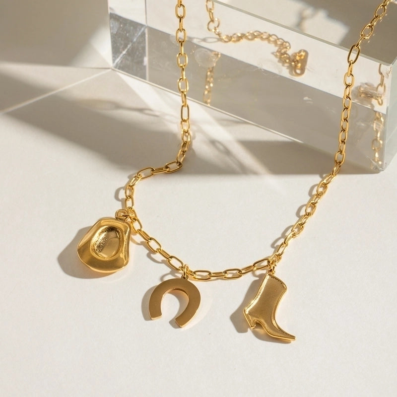 Retro French Style Classic Style U Shape Boots 304 Stainless Steel Multi Charms Necklace3