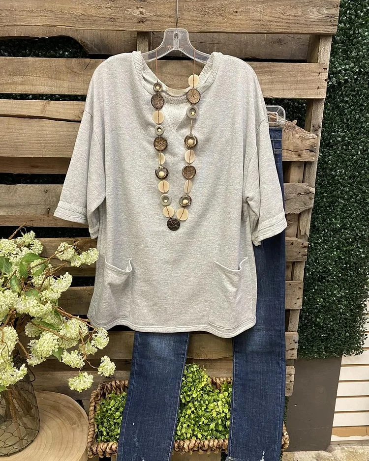 Ladies casual cotton round neck long sleeves-Mayoulove