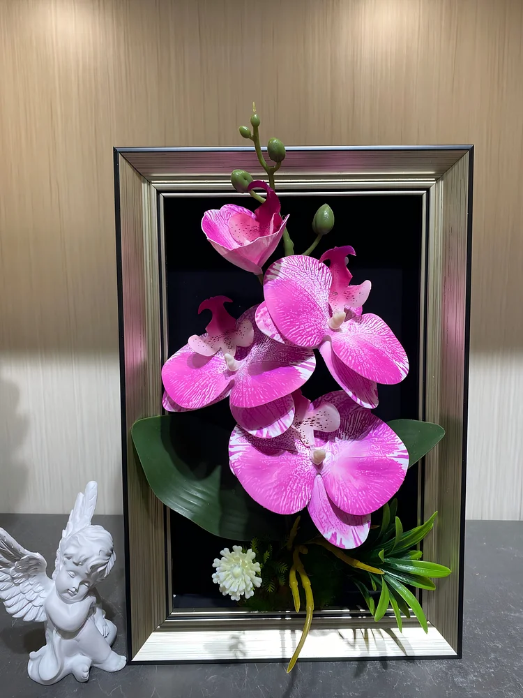 Pink Orchid Arrangement in Silver Framed Display（Size:8 in*12 in）