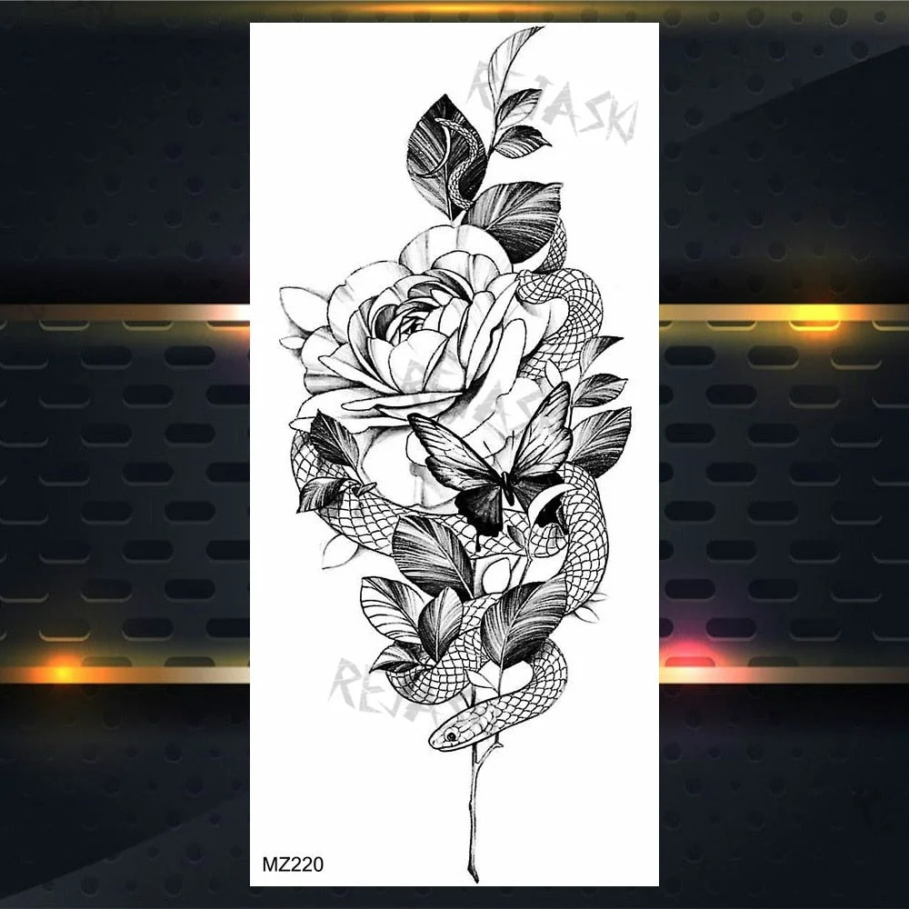 Purple Rose Jewelry Water Transfer Tattoo Stickers Women Body Chest Art Temporary Tattoo Girl Waist Bracelet Flash Tatoos Flower