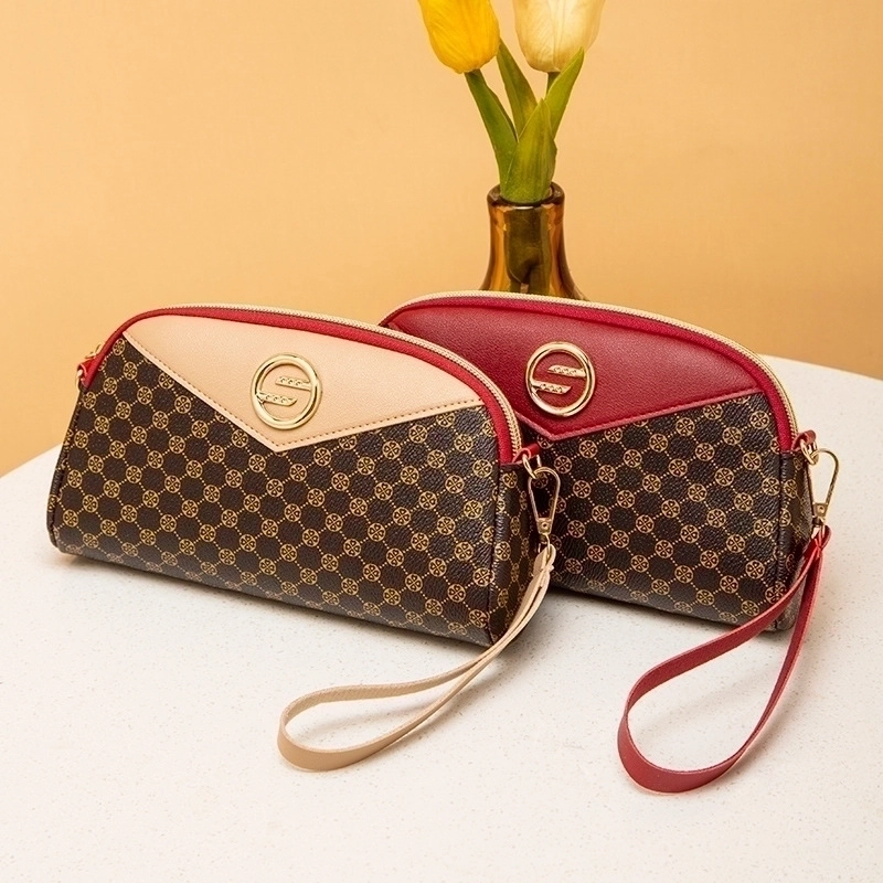 Red Khaki Black Pu Leather Printing Shell Evening Bags