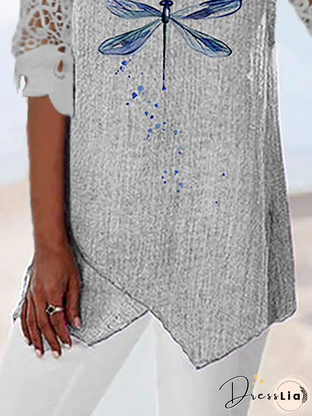 Plus size V Neck Dragonfly Casual Tops