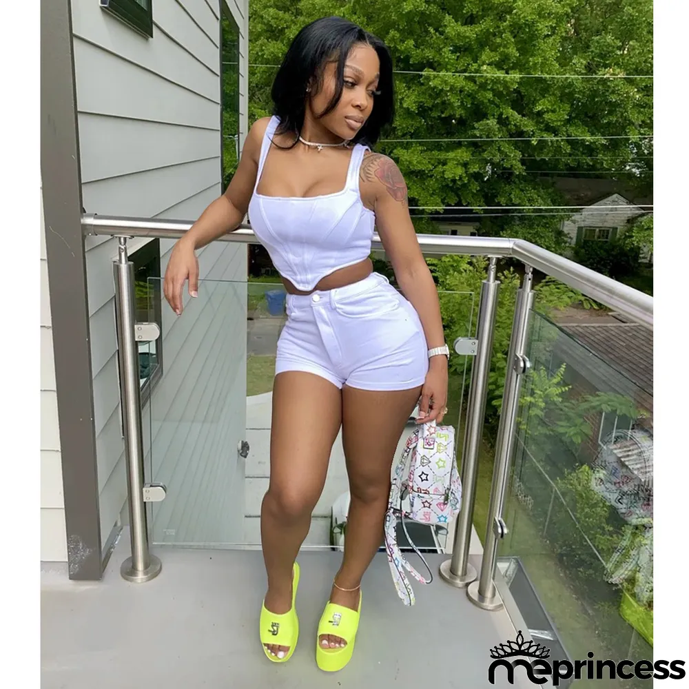 Solid Vest Top And Shorts Two Piece Sets