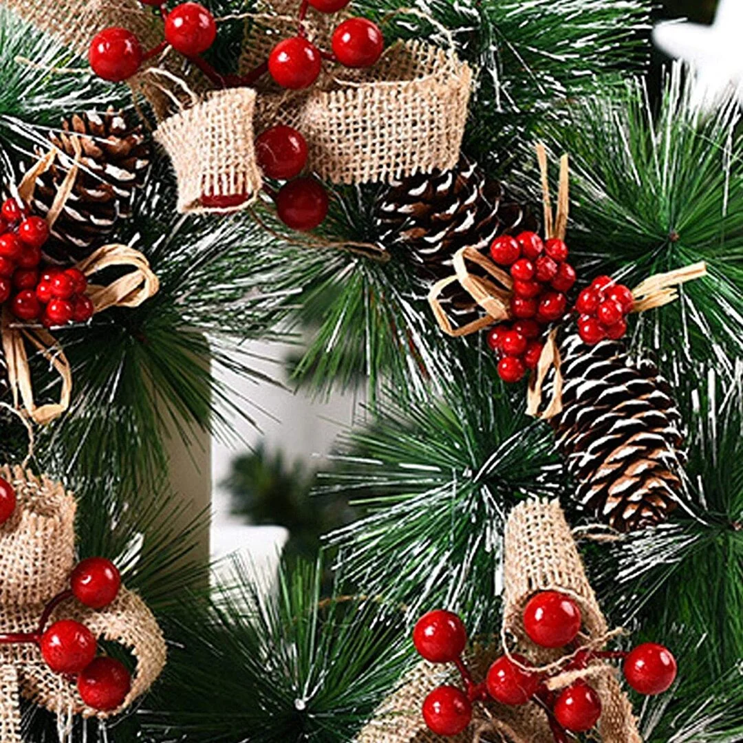 Burlap Bowknot And Pine Cones Outdoor Christmas Wreath For Windows