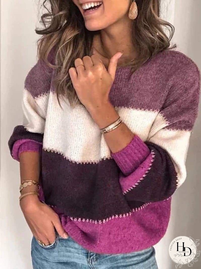 Casual Striped Knitted Sweater for Women
