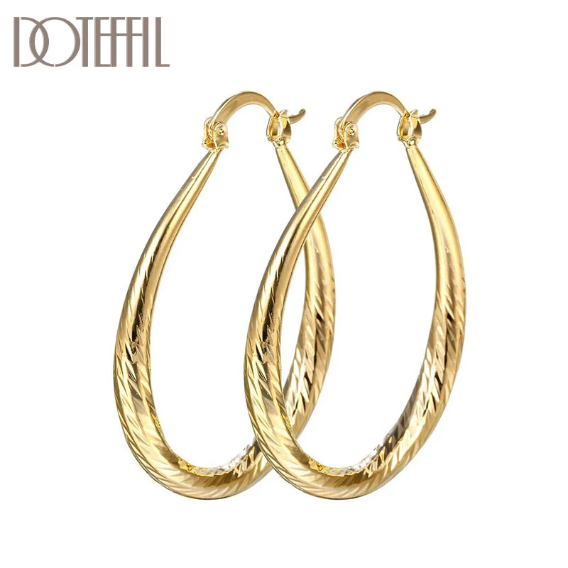 DOTEFFIL 925 Sterling Silver Gold 43mm U-Shaped Hoop Earrings For Women Jewelry