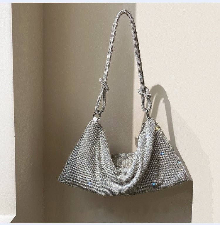 Handmade Evening Clutch Bag Rhinestones silver Shiny Crystal Wedding Purses and Handbag Luxury Diamonds Shoulder Bag Purse