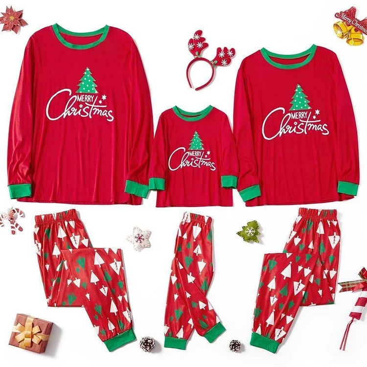 Merry Christmas Tree Print Family Matching Pajamas Set