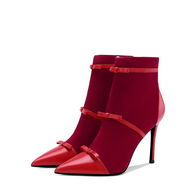 Red Tri-Strap Stiletto Heel Ankle Boots Vdcoo