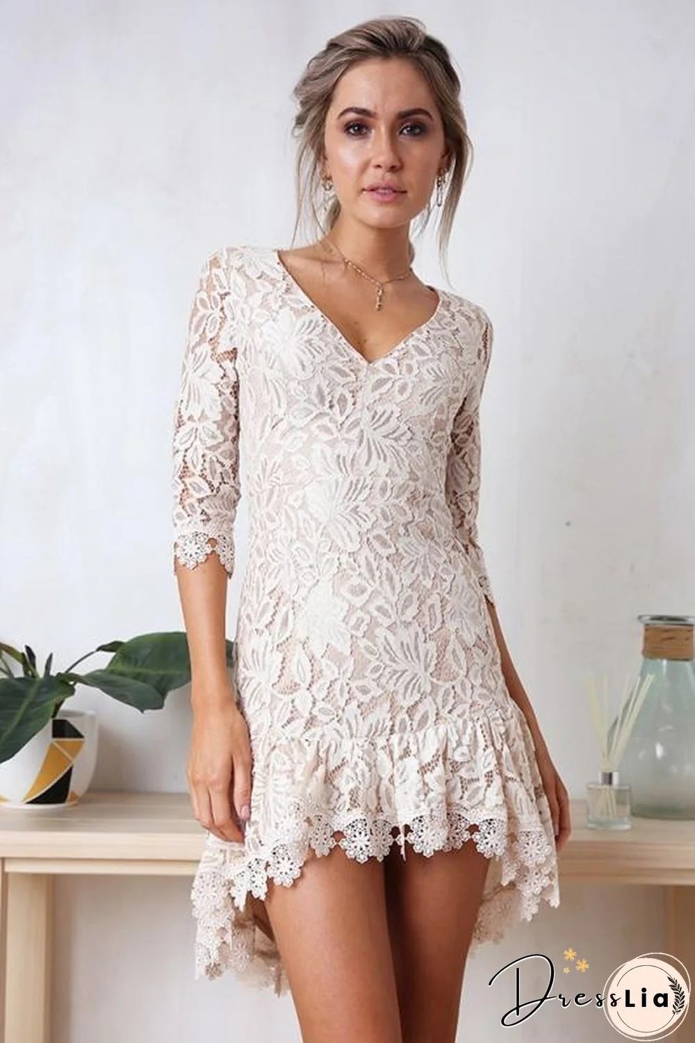 Women'S Lace V-Neck Mini Dress