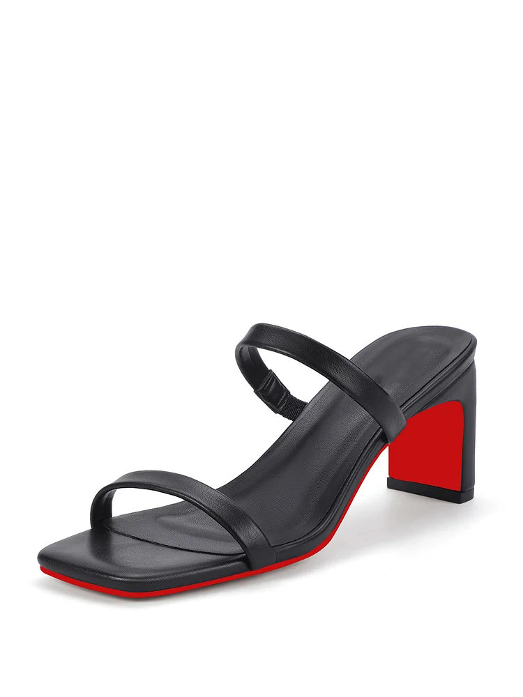 75mm Women's  High Heels Strappy Chunky Block Square Open Toe Slip Comfortable Slides Sandals Sexy Wedding Party Dress Shoes Cute Mules  Ladies  Red Bottom Pumps