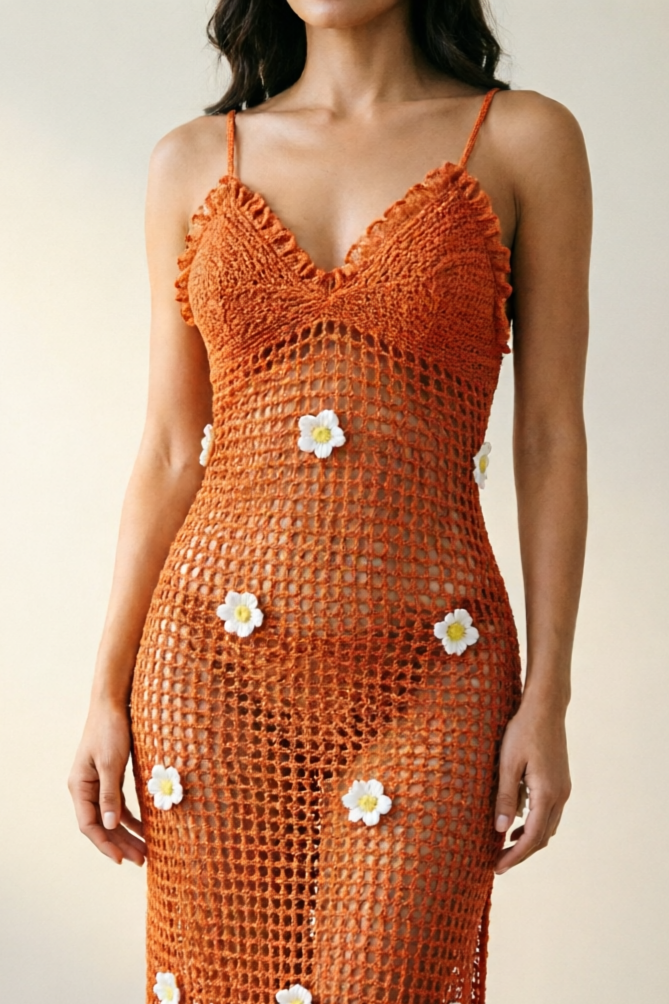 Lovingerie - Knitted Hand Crochet Strap Crocheted Split Beach Dress