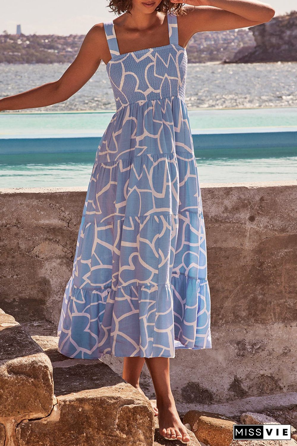 Fashion Street Dot Patchwork Spaghetti Strap Printed Dresses