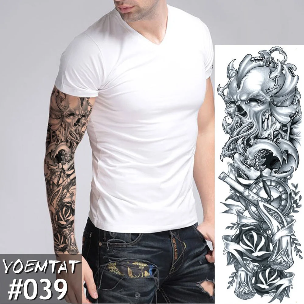 Large Arm Sleeve Tattoo Sketch Lion Tiger Waterproof Temporary Tatoo Sticker Wild Fierce Animal Men Full Bird Totem Tatto