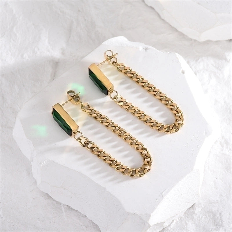 1 Pair Luxurious Shiny Square Plating Inlay Titanium Steel Rhinestones 18K Gold Plated Drop Earrings