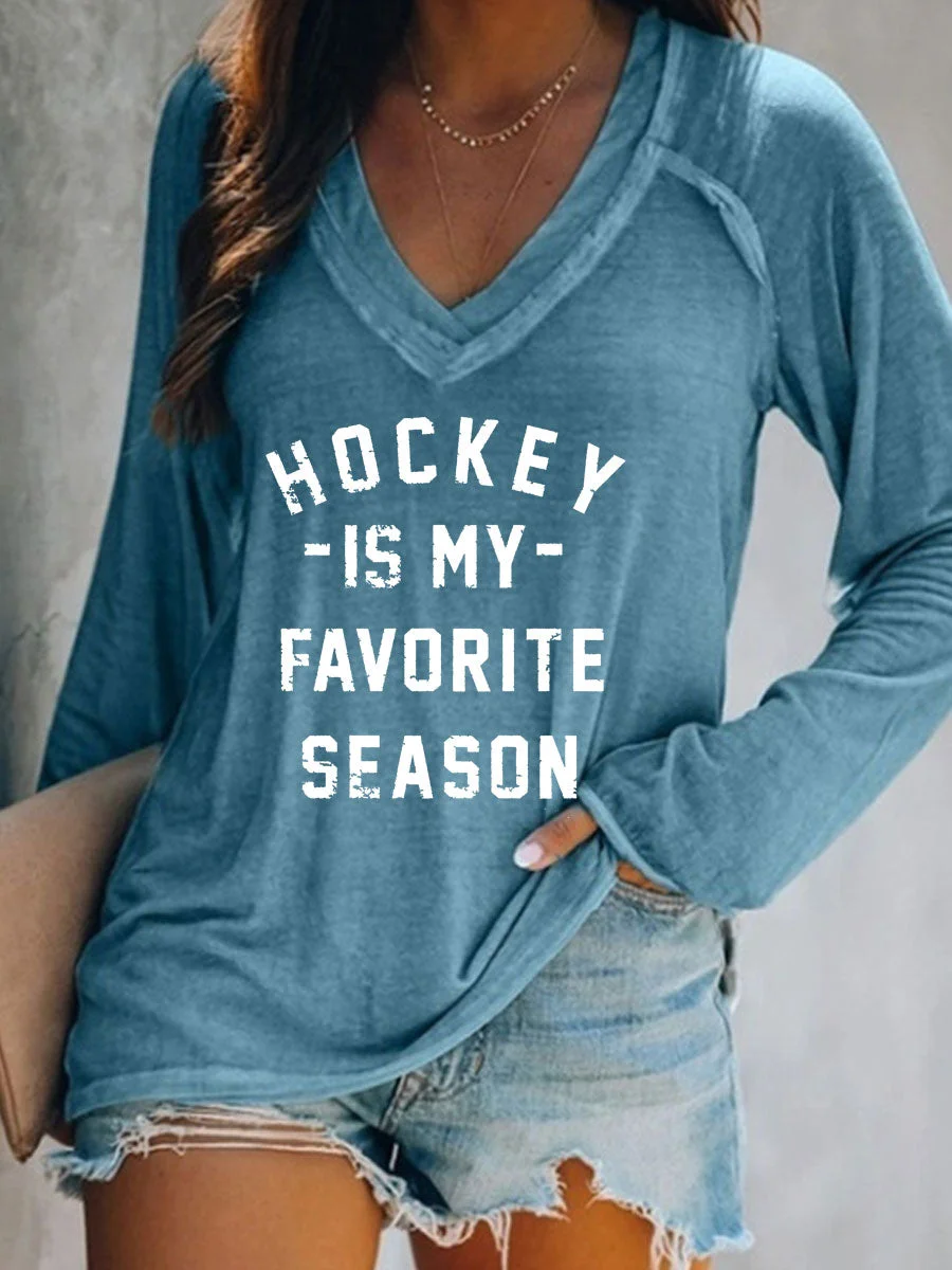 Hockey is my Favorite Season V-neck Long Sleeve T-shirt