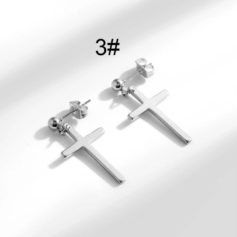 1 Pair Hip-Hop Geometric Cross Feather Plating 316 Stainless Steel Earrings