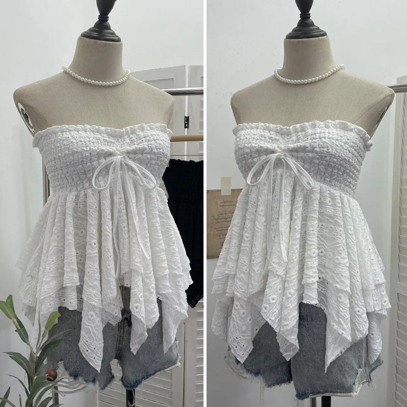 Nigikala Nigikala Shooting Holiday Wind Bra Strap With Bow Irregular Dress Loose Thin Short Sleeveless Top 9568