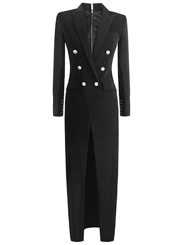 Huiketi Spring Autumn Extra Long Black Floor Length Trench Coat for Women Slim Fit Double Breasted Luxury Elegant Fashion 2023