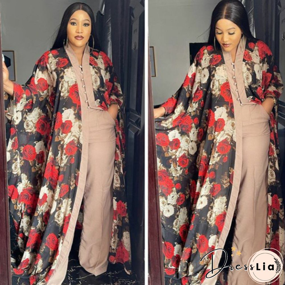 Summer African ClothesFor Women Two Piece Set Dashiki Fashion Long Dress Sets Pants Suits Outfits Party Dresses Plus Size