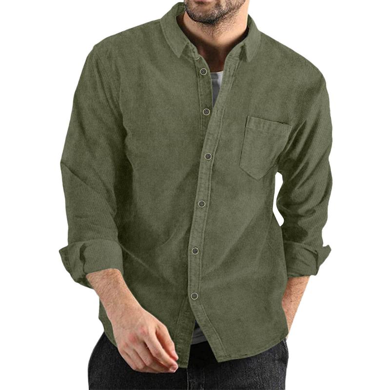Men's Lapel Solid Color Casual Corduroy Shirt 88079163Z