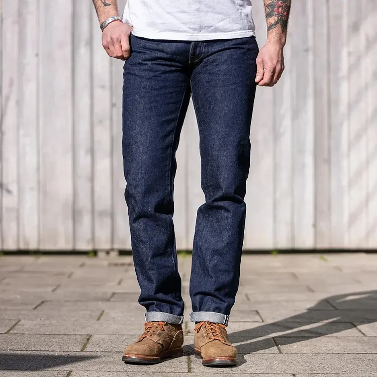 Men's 15oz Natural Indigo Dyed Loose Fit Tapered Jeans
