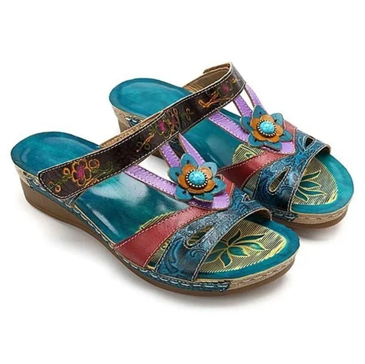 Women Sandals Heeled Slippers Ethnic Flower Sandals Female Summer Shoes Casual Beach Shoes Flip Flop Chaussures Femme Platform