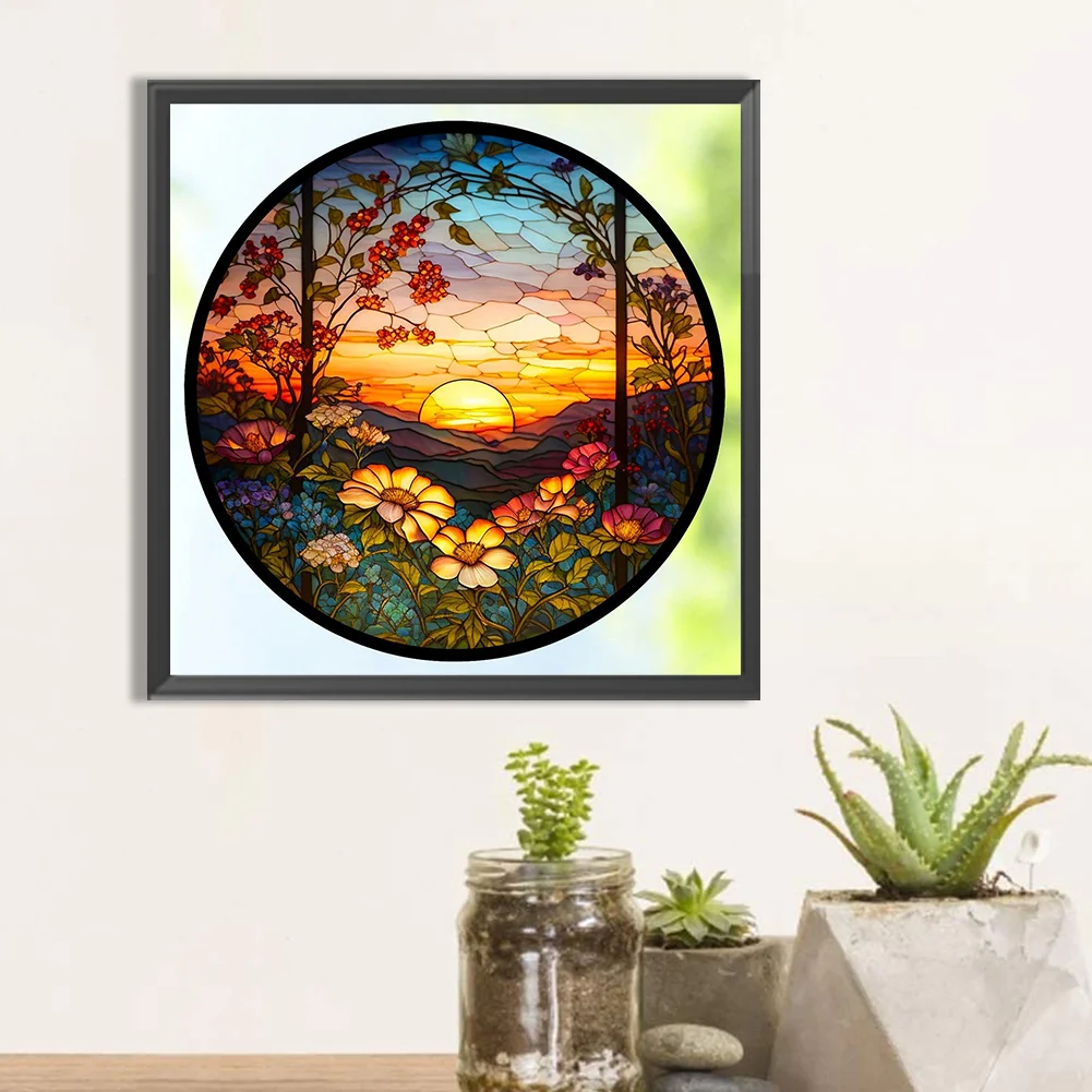 Diamond Painting - Full Round Drill - Stained Glass Flower(30*30cm)