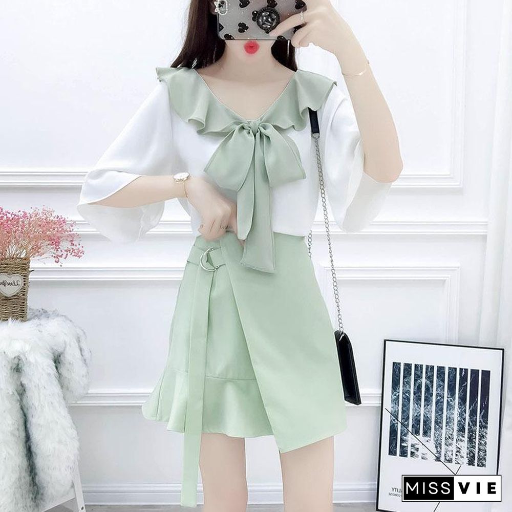 Elegant V-Collar Bowknot Two-Piece Set P11415