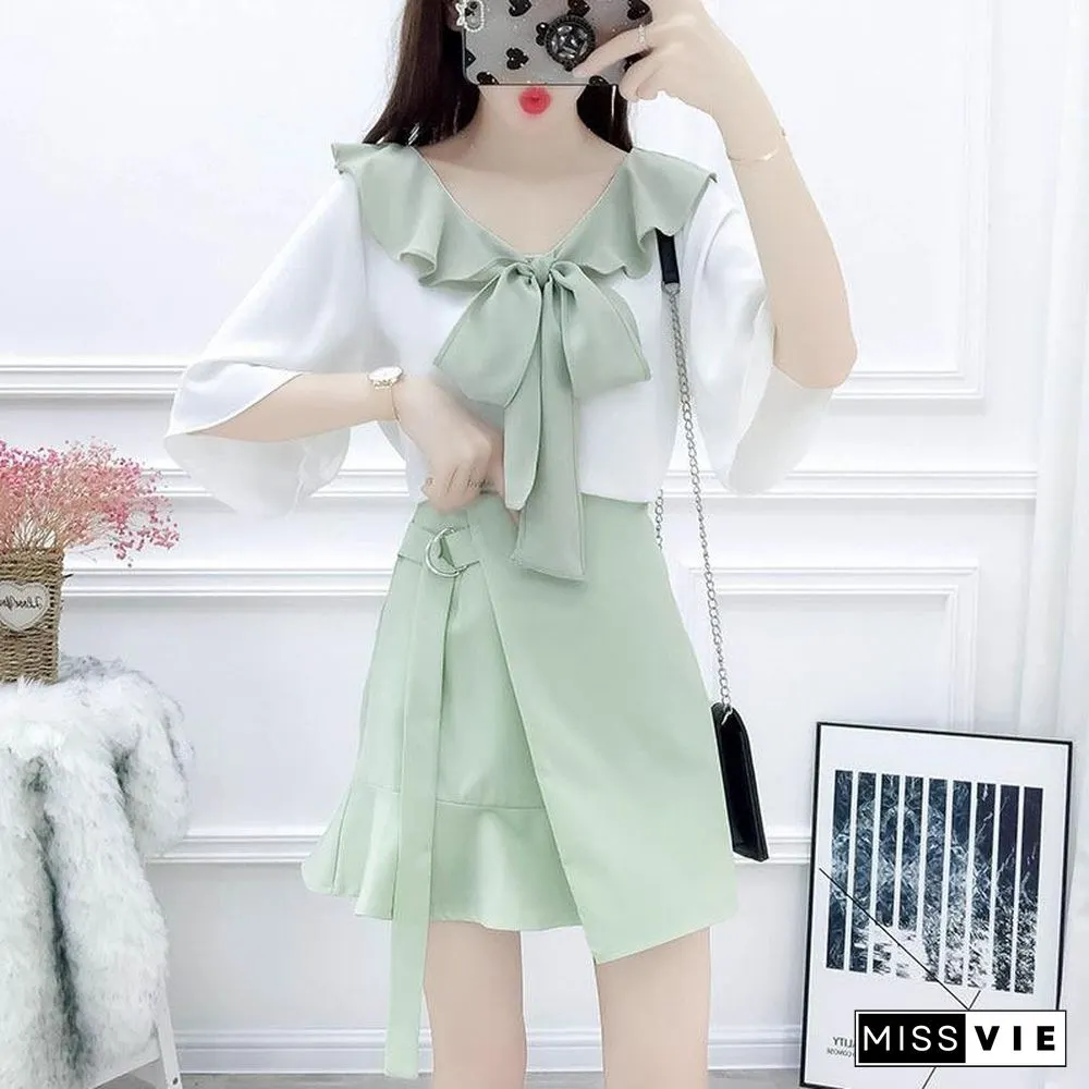 Elegant V-Collar Bowknot Two-Piece Set P11415