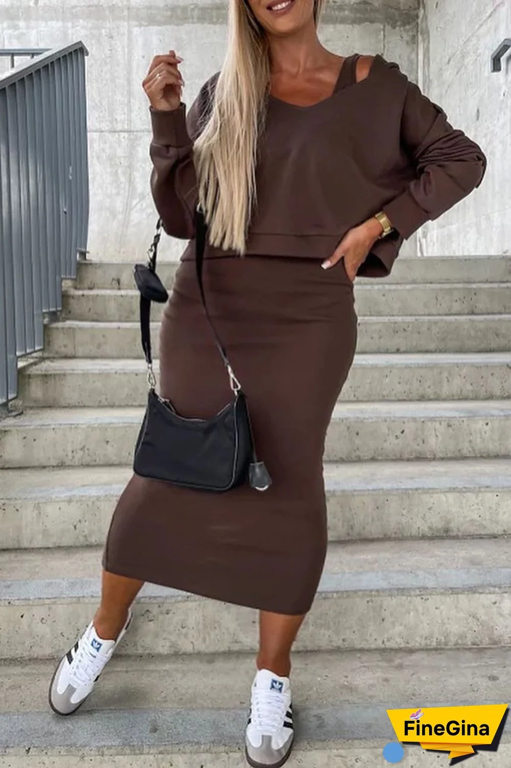 Solid Hoodie & Tank Midi Dress Set