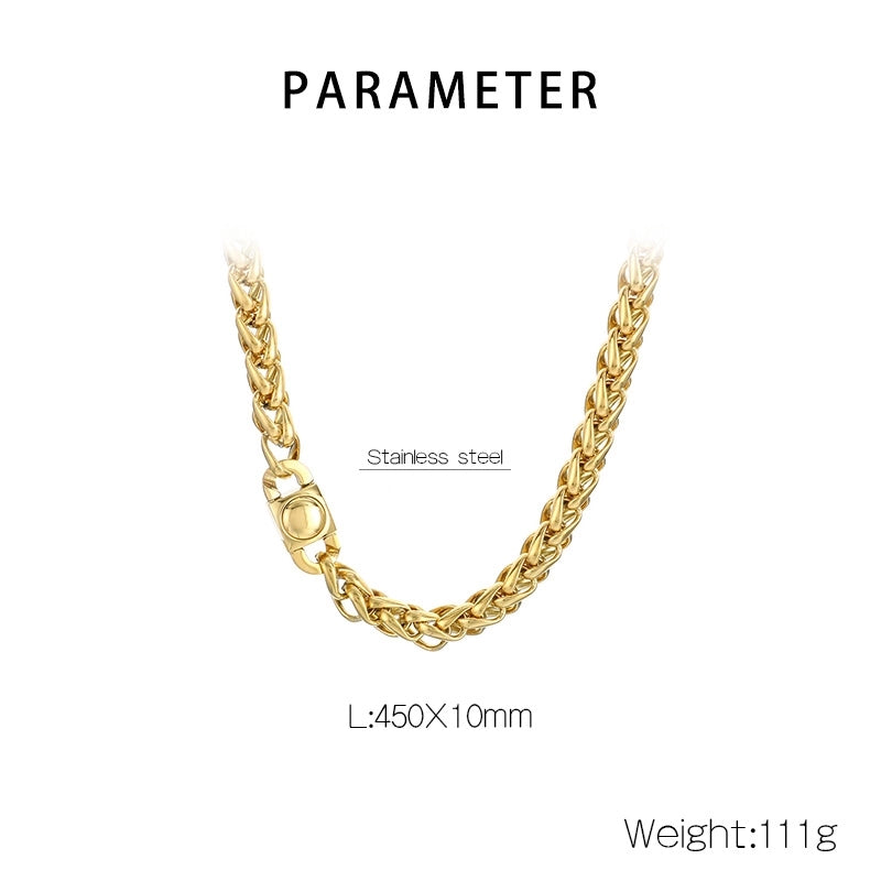 Fashion Stainless Steel 10mm Basket Chain Woven Chain Casting Buckle Necklace