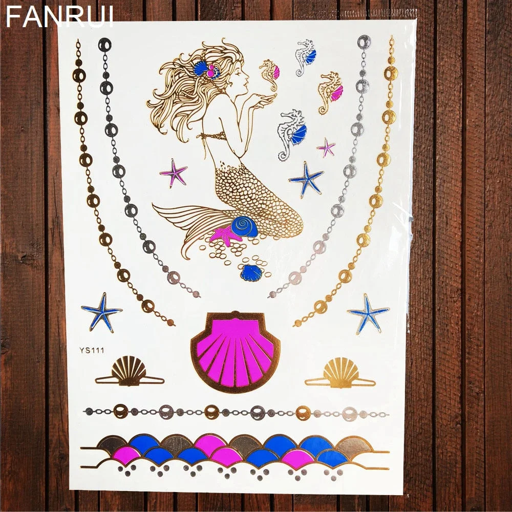 Star Moon Diamond Golden Metallic Tattoo Stickers Women Body Hands Art Temporary Tattoo Sexy Girl Leg Flash Tatto Glitter Metal