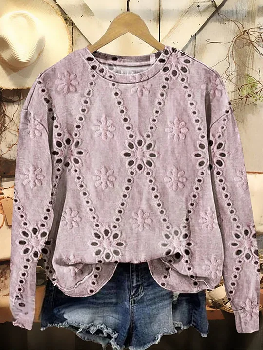Women's Floral Texture Art Print Casual Crew Neck Sweatshirt