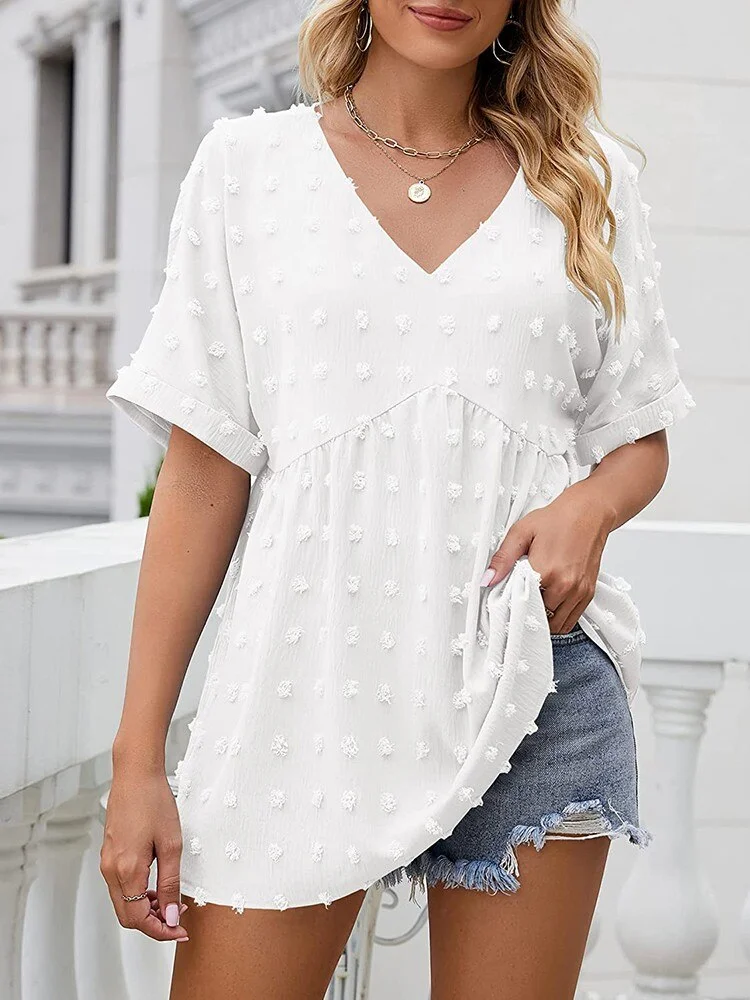 Summer Solid Women Blouses For Women Fashion V Neck Half Sleeve Elegant Office Work Lady Shirt Plus Size Casual Chiffon Tops