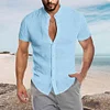 Gioiacombo™ Camicia a maniche corte in lino con colletto alla coreana estivo da uomo