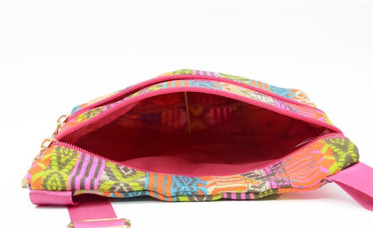 Ladies ethnic simple geometric elements soft canvas messenger bag
