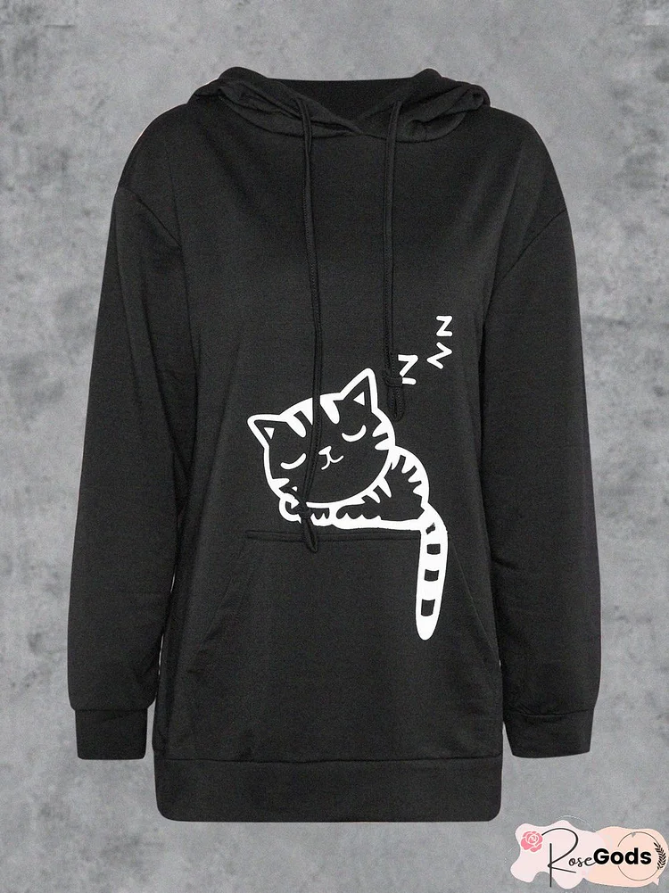 Printed/Dyed Cat Pockets Girly Hoodies