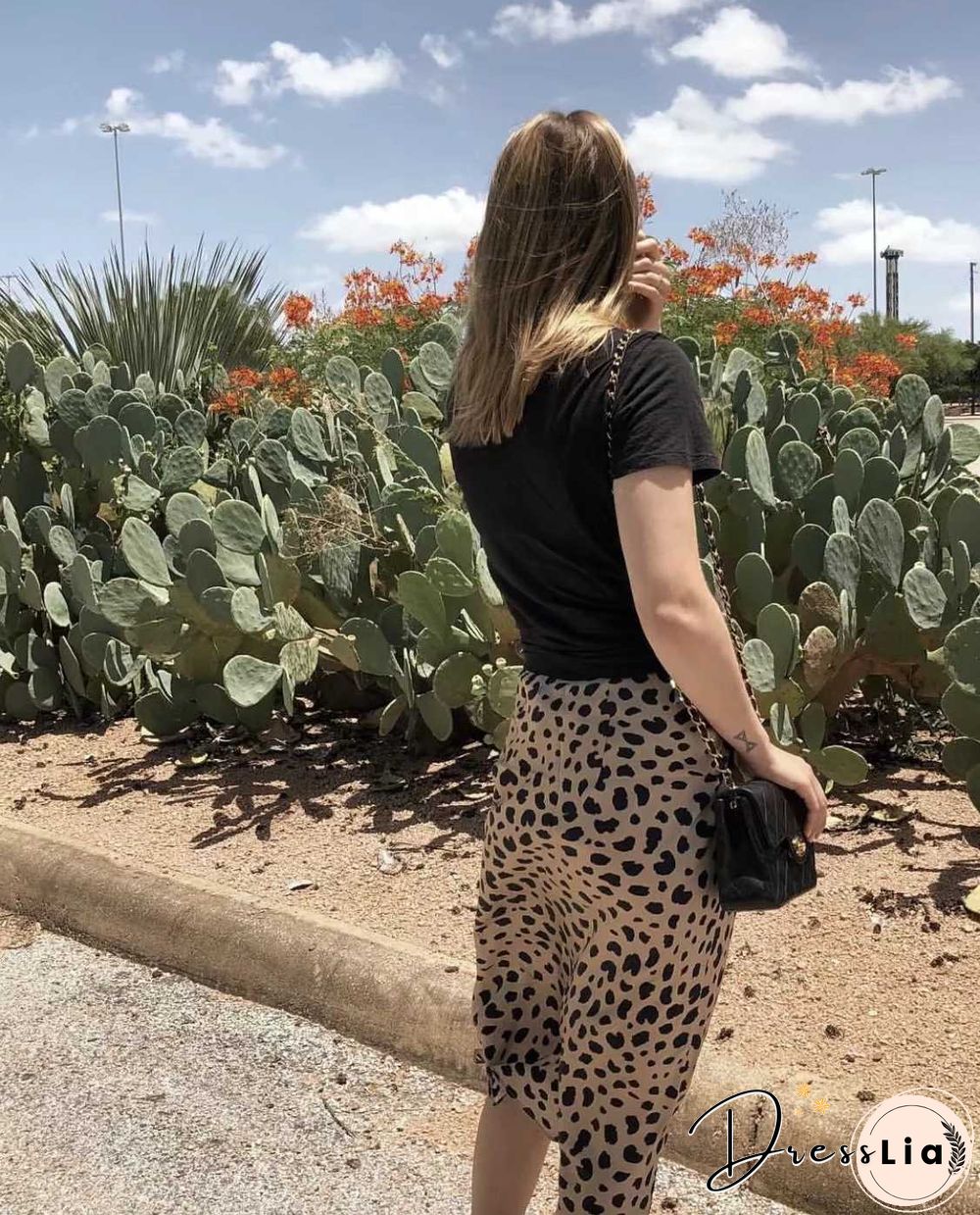 Retro Elastic Band High Waisted Leopard Print Satin Midi Skirt