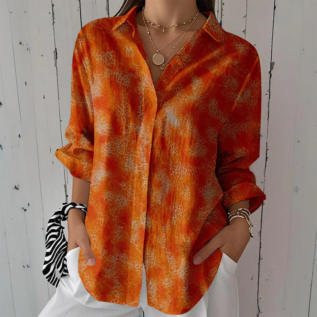 Style & Comfort for Mature Women Women Textured, Orange DZCL0189 3/4 Sleeve Shirt Collar Printed Button Tops