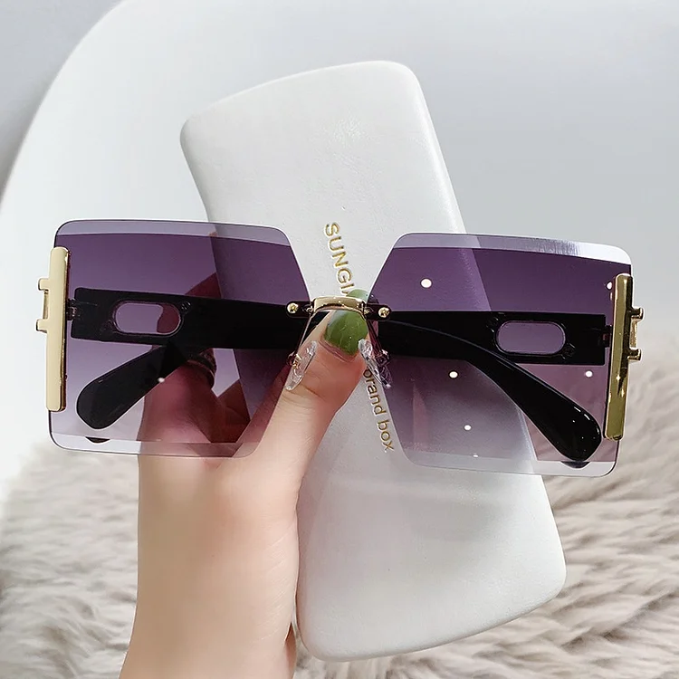 Kakacloud New Woman Fashion Oversized Sunglasses Man Rimless Square Sun Glasses Luxury Brand Design Eyewear UV400 Female Shades