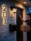 LED Illuminated Modern Address Sign Waterproof Personalized Solar Powered Address Number Dusk To Dawn Adhesive Or Screw Mount for Outside House Light Up Courtyard Hotel Bar