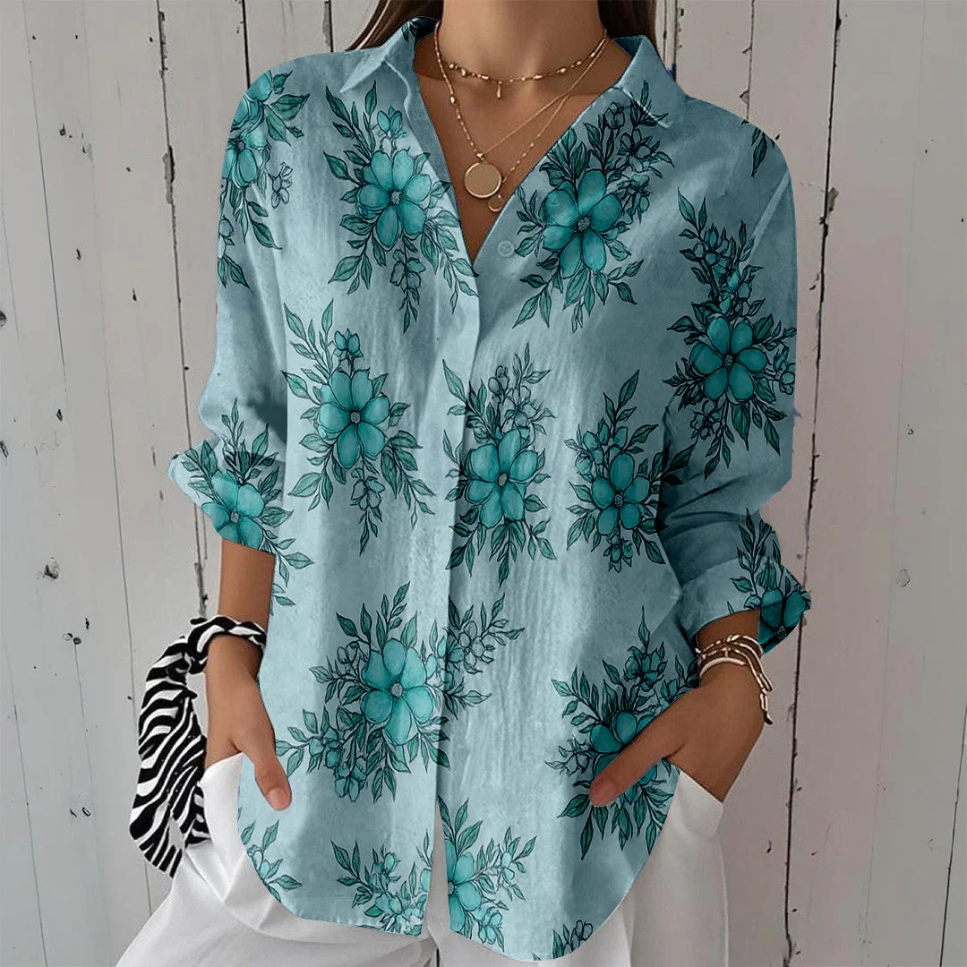 Style & Comfort for Mature Women Women Floral, Green DZCL0502 3/4 Sleeve Shirt Collar Printed Button Tops