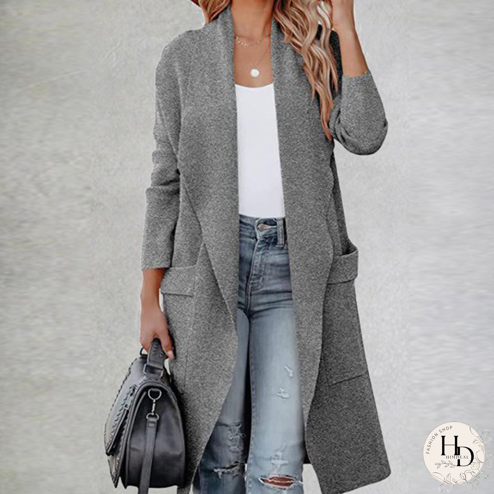 Women Casual Long Sleeve Lapel Cardigan Jacket Fall New Fashion Solid Woolen Coat Ladies Loose Commuter Large Pocket Jacket