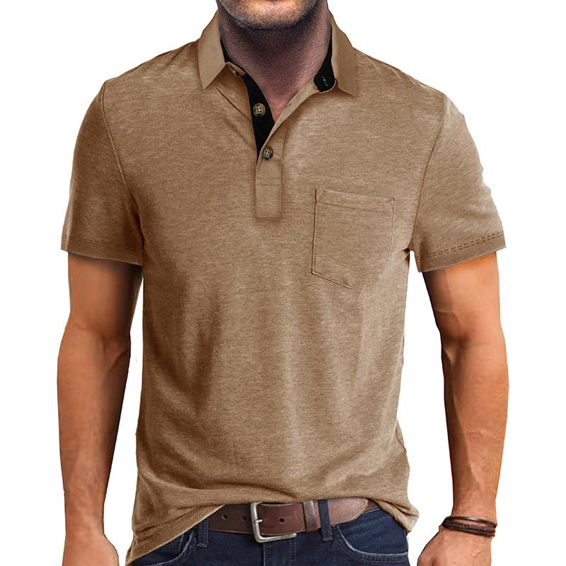 Men's Casual Lapel Patch Pocket Short Sleeve Polo Shirt