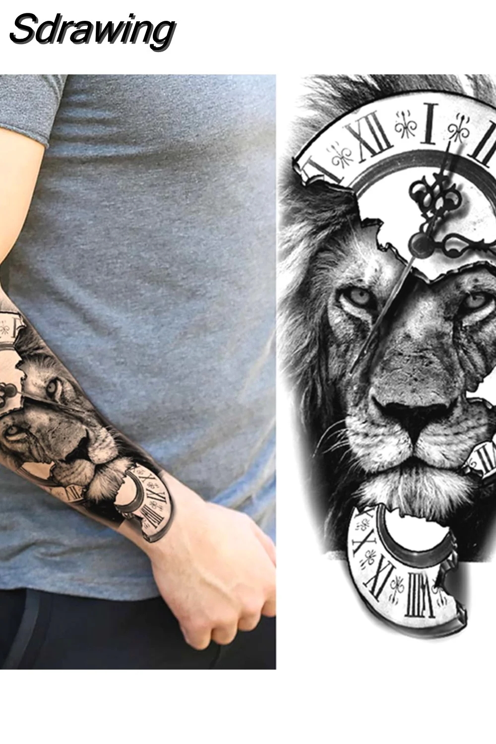 Sdrawing Forest Tattoo Sticker For Men Women Children Tiger Wolf Death Skull Temporary Tattoo Fake Henna Skeleton King Animal Tatoo 430-0