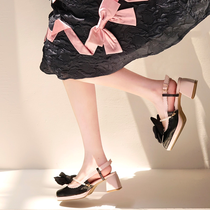 Bow Knot Mary Janes Lolita High-heeled Sandals - Modakawa Modakawa