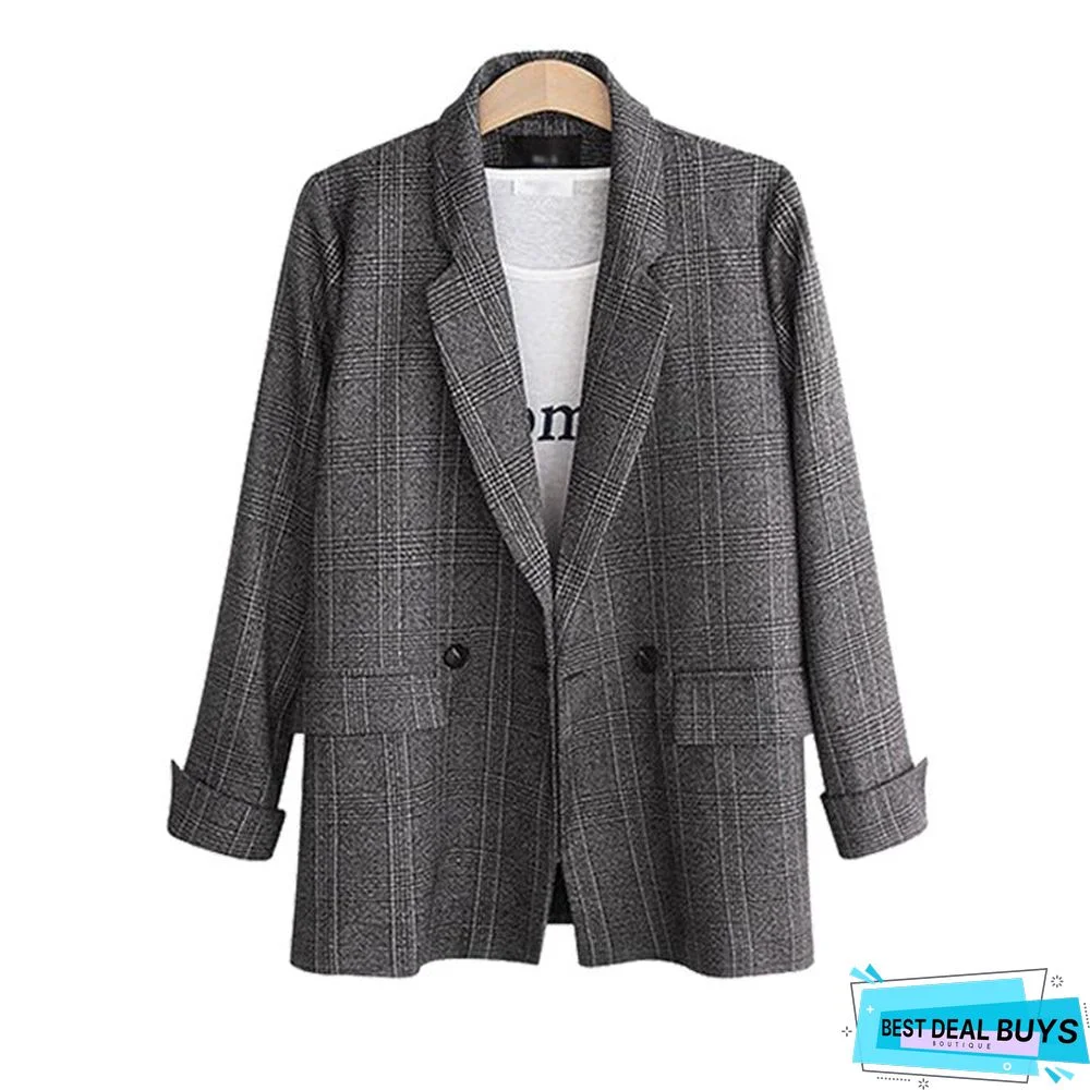 Retro Simple Loose Plaid Suit Jacket